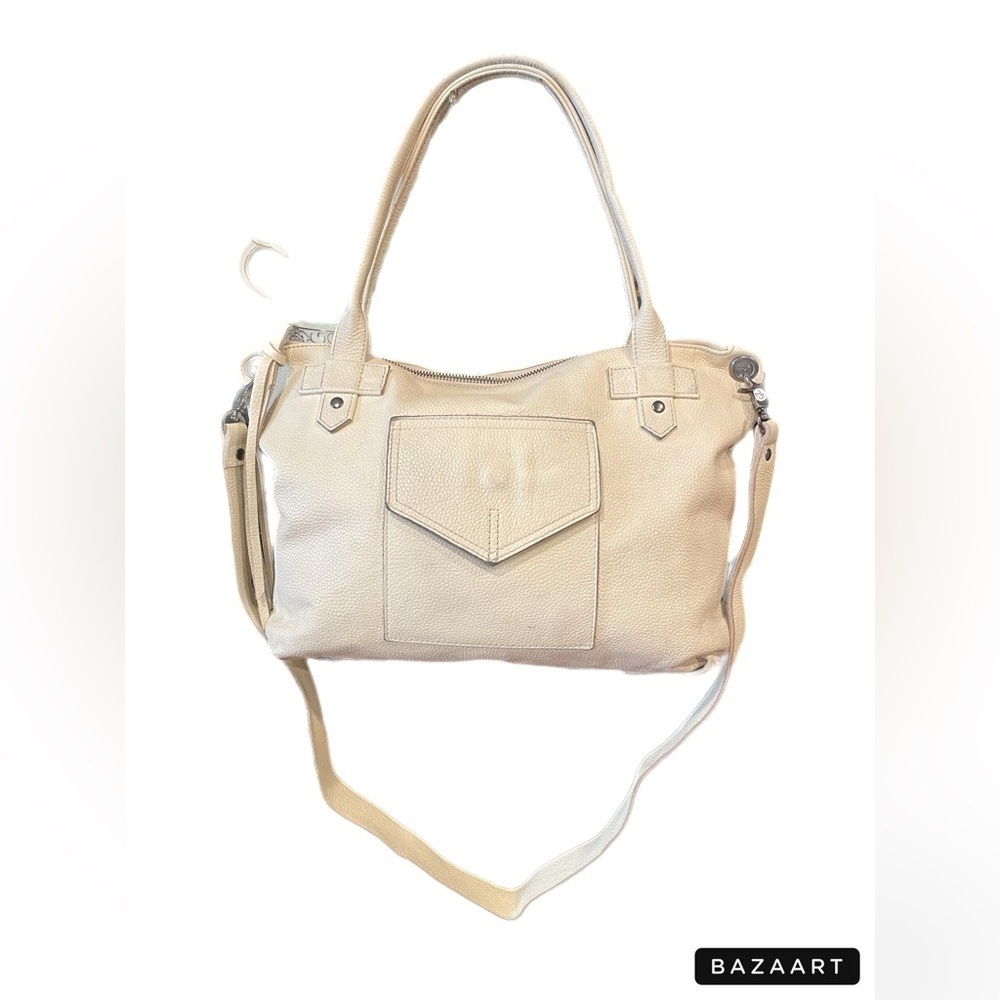 Allison Burns “The London” pebble leather cream gunmetal hard satchel/cross P4